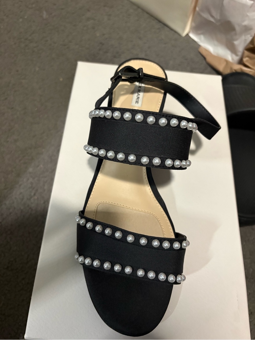 Alex Marie Black Pearl-Embellished Strappy Sandal